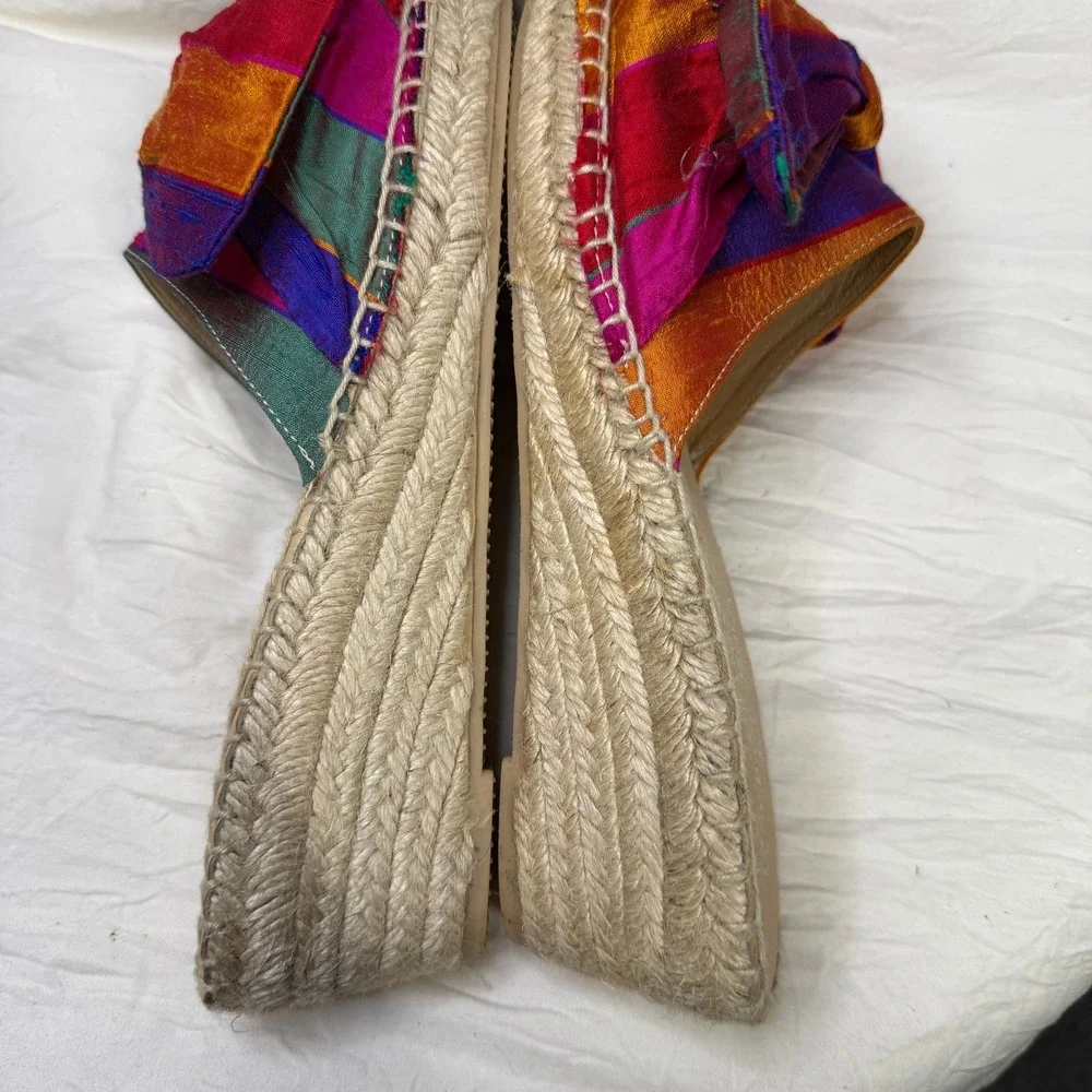 Carmen‎ Saiz Spain Silk Rainbow 9 Espadrille Wedge Sandals 40 Barbie carnival